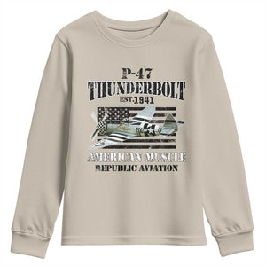 P-47 Thunderbolt WWII Airplane Youth Sweatshirt American Muscle Vintage TS02 Sand Print Your Wear