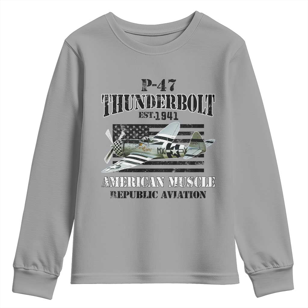 P-47 Thunderbolt WWII Airplane Youth Sweatshirt American Muscle Vintage TS02 Sport Gray Print Your Wear