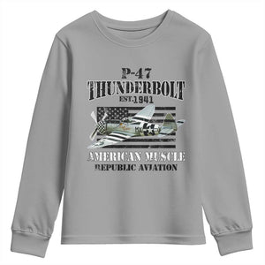 P-47 Thunderbolt WWII Airplane Youth Sweatshirt American Muscle Vintage TS02 Sport Gray Print Your Wear