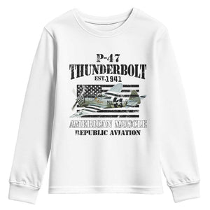 P-47 Thunderbolt WWII Airplane Youth Sweatshirt American Muscle Vintage TS02 White Print Your Wear