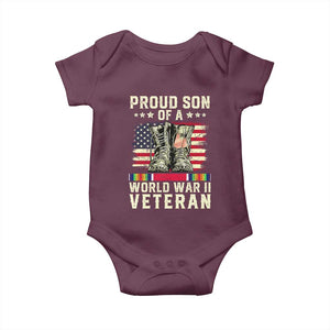 Proud Son Of World War 2 Veteran Baby Onesie WWII Vet Pride TS02 Maroon Print Your Wear