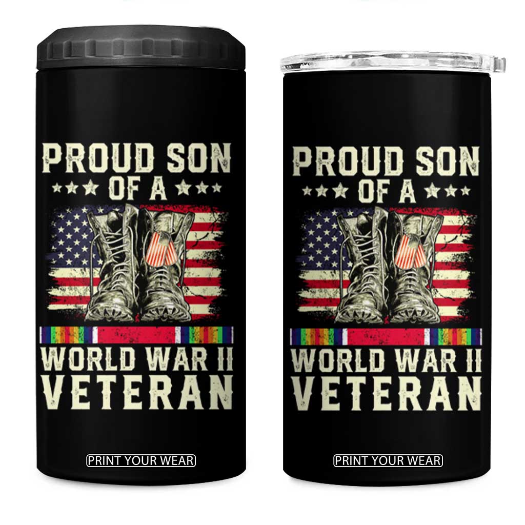 Proud Son Of World War 2 Veteran 4 in 1 Can Cooler Tumbler WWII Vet Pride TS02 One Size: 16 oz Black Print Your Wear