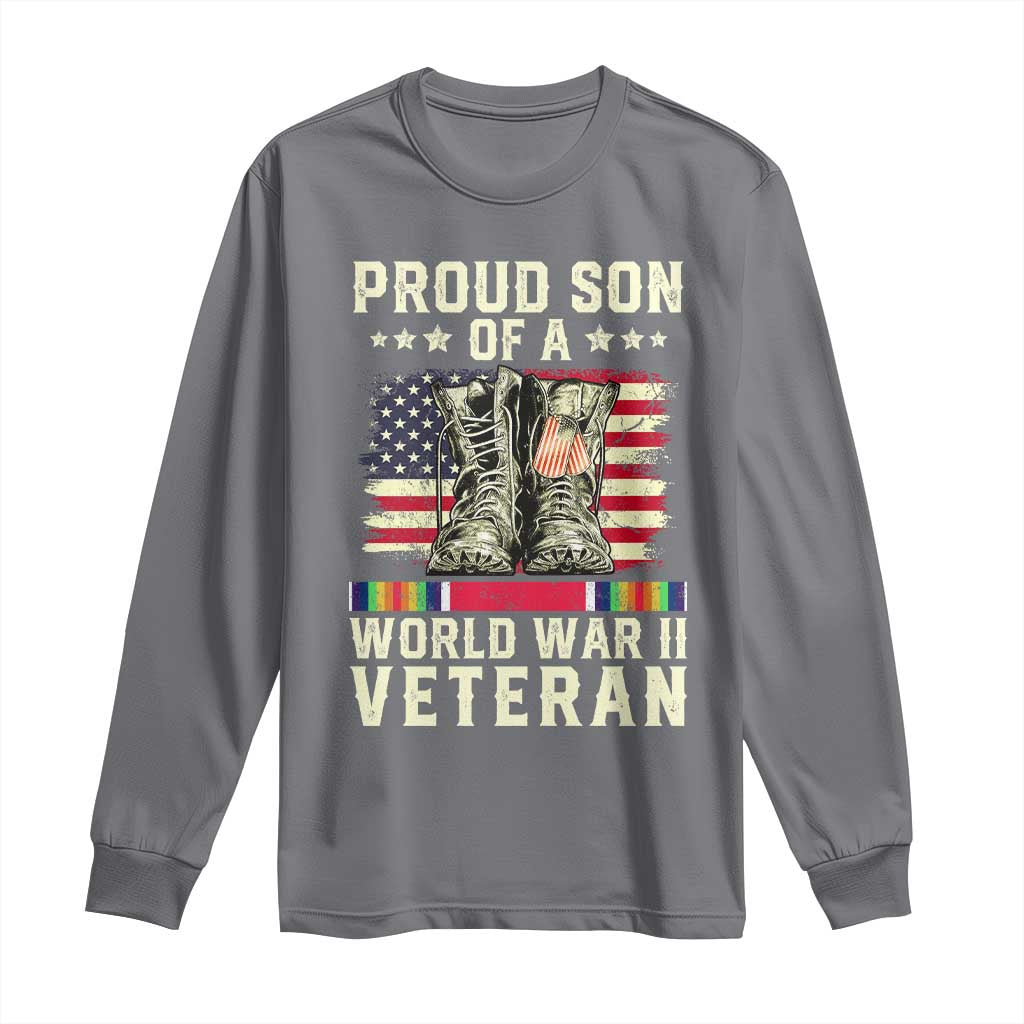 Proud Son Of World War 2 Veteran Long Sleeve Shirt WWII Vet Pride TS02 Charcoal Print Your Wear