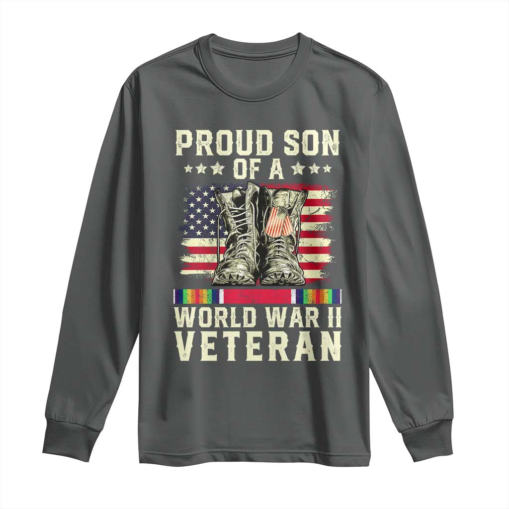 Proud Son Of World War 2 Veteran Long Sleeve Shirt WWII Vet Pride TS02 Dark Heather Print Your Wear