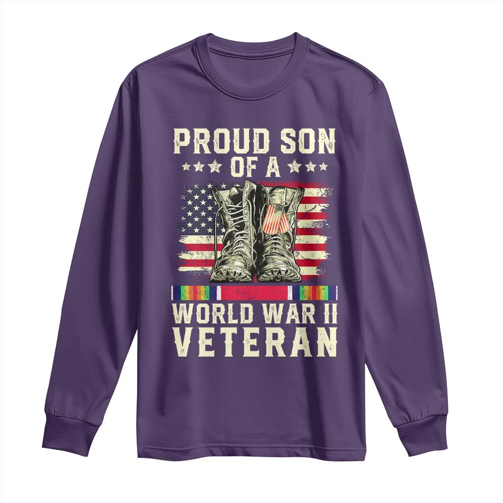 Proud Son Of World War 2 Veteran Long Sleeve Shirt WWII Vet Pride TS02 Purple Print Your Wear