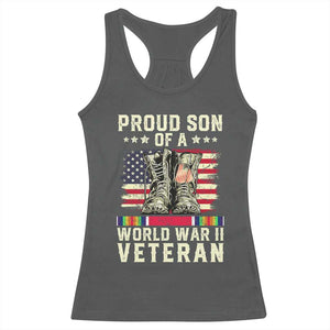 Proud Son Of World War 2 Veteran Racerback Tank Top WWII Vet Pride TS02 Dark Heather Print Your Wear