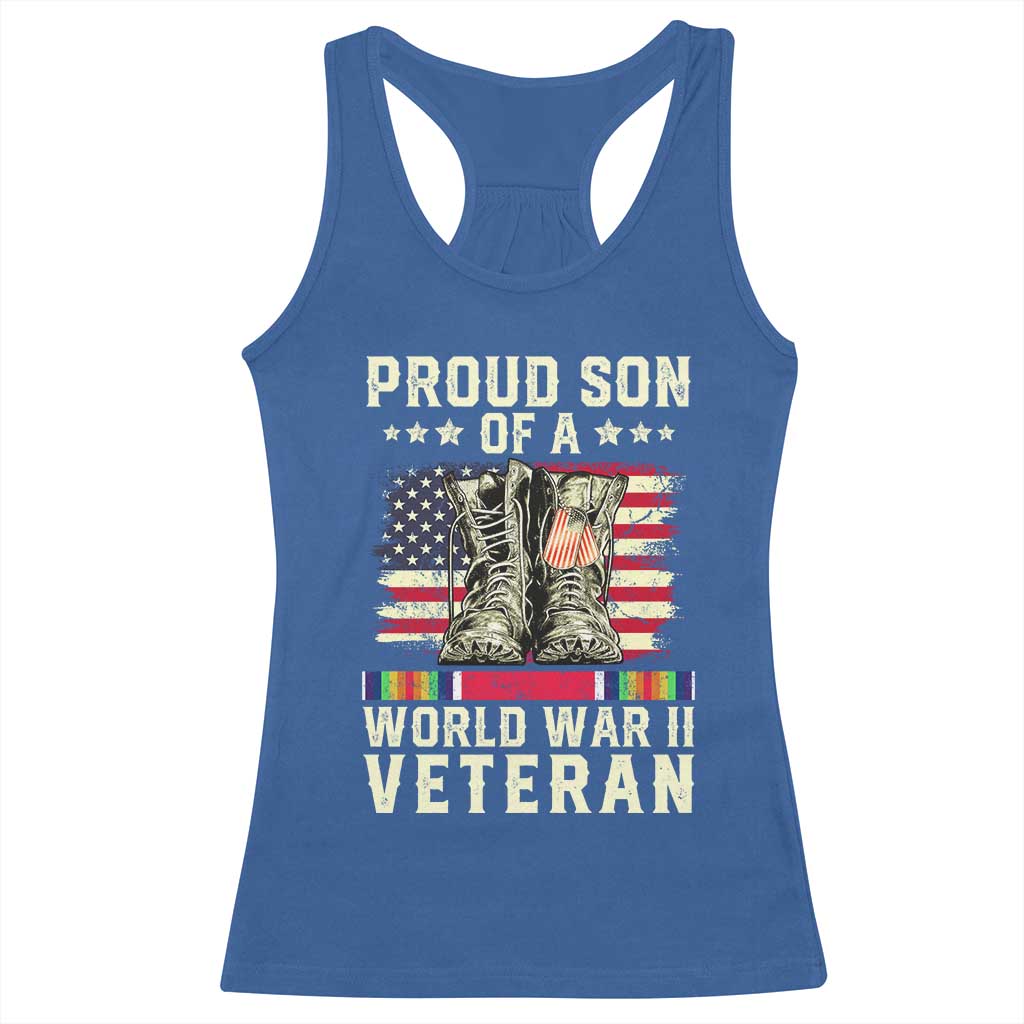 Proud Son Of World War 2 Veteran Racerback Tank Top WWII Vet Pride TS02 Royal Blue Print Your Wear