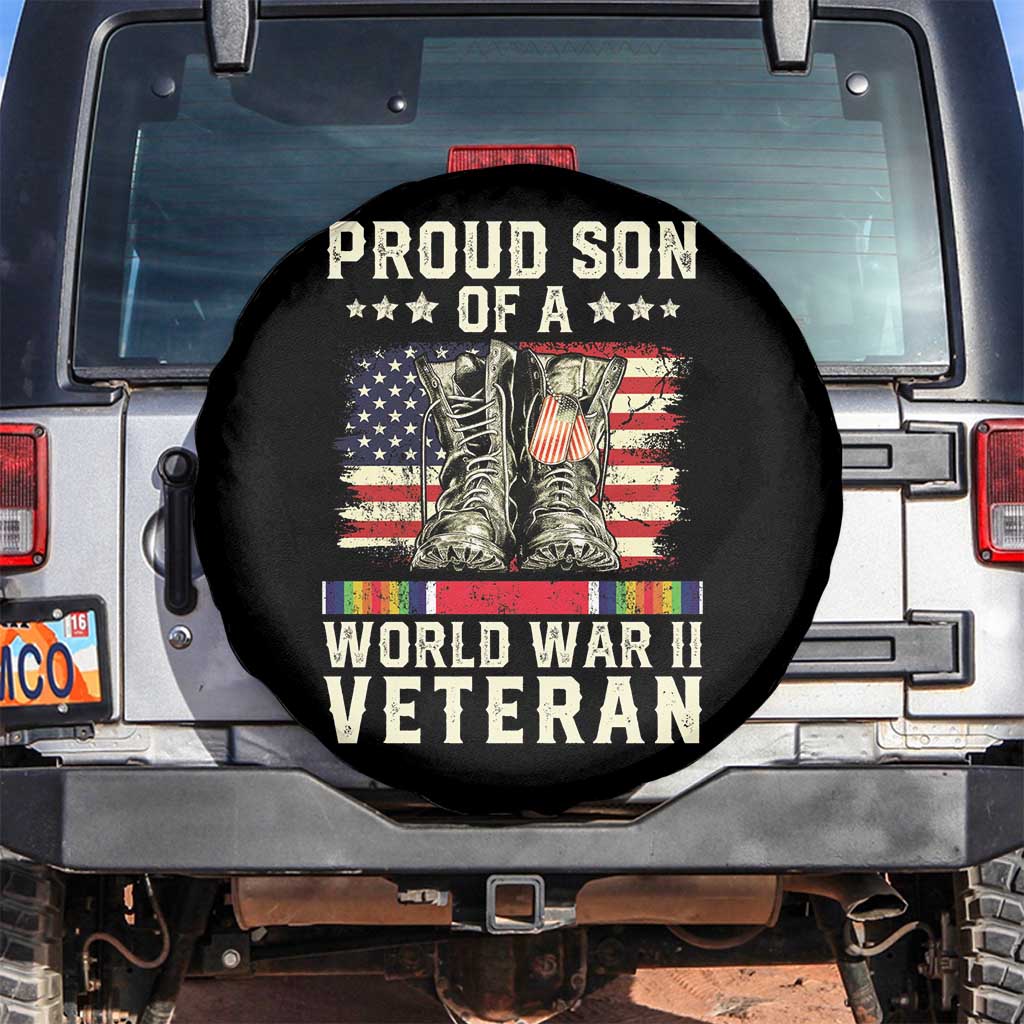 Proud Son Of World War 2 Veteran Spare Tire Cover WWII Vet Pride TS02 No hole Black Print Your Wear