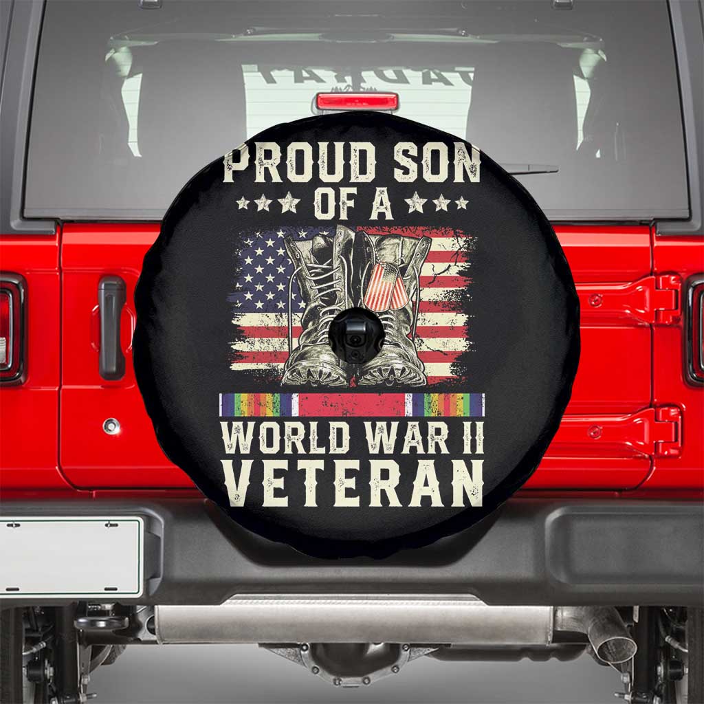 Proud Son Of World War 2 Veteran Spare Tire Cover WWII Vet Pride TS02 Black Print Your Wear