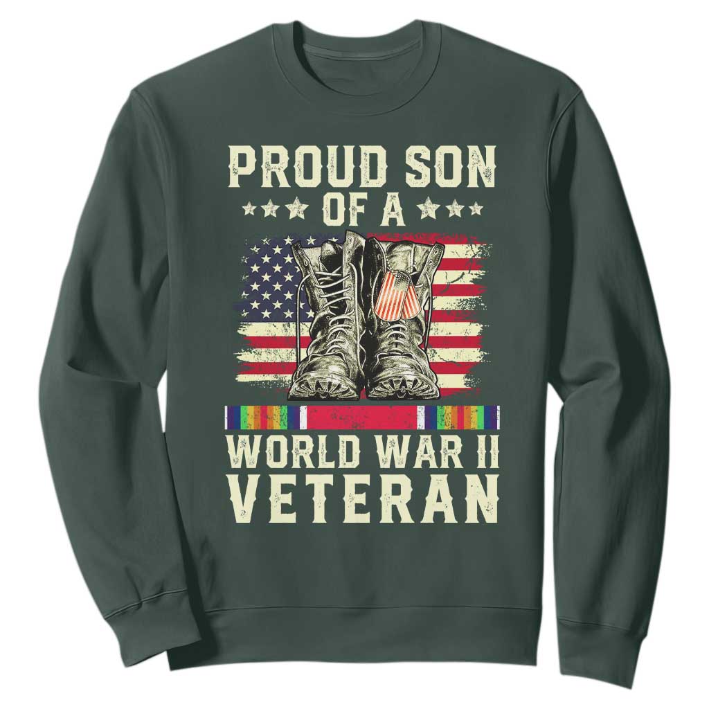 Proud Son Of World War 2 Veteran Sweatshirt WWII Vet Pride TS02 Dark Forest Green Print Your Wear