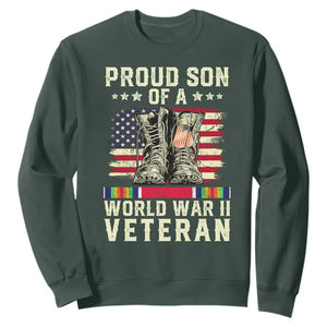 Proud Son Of World War 2 Veteran Sweatshirt WWII Vet Pride TS02 Dark Forest Green Print Your Wear