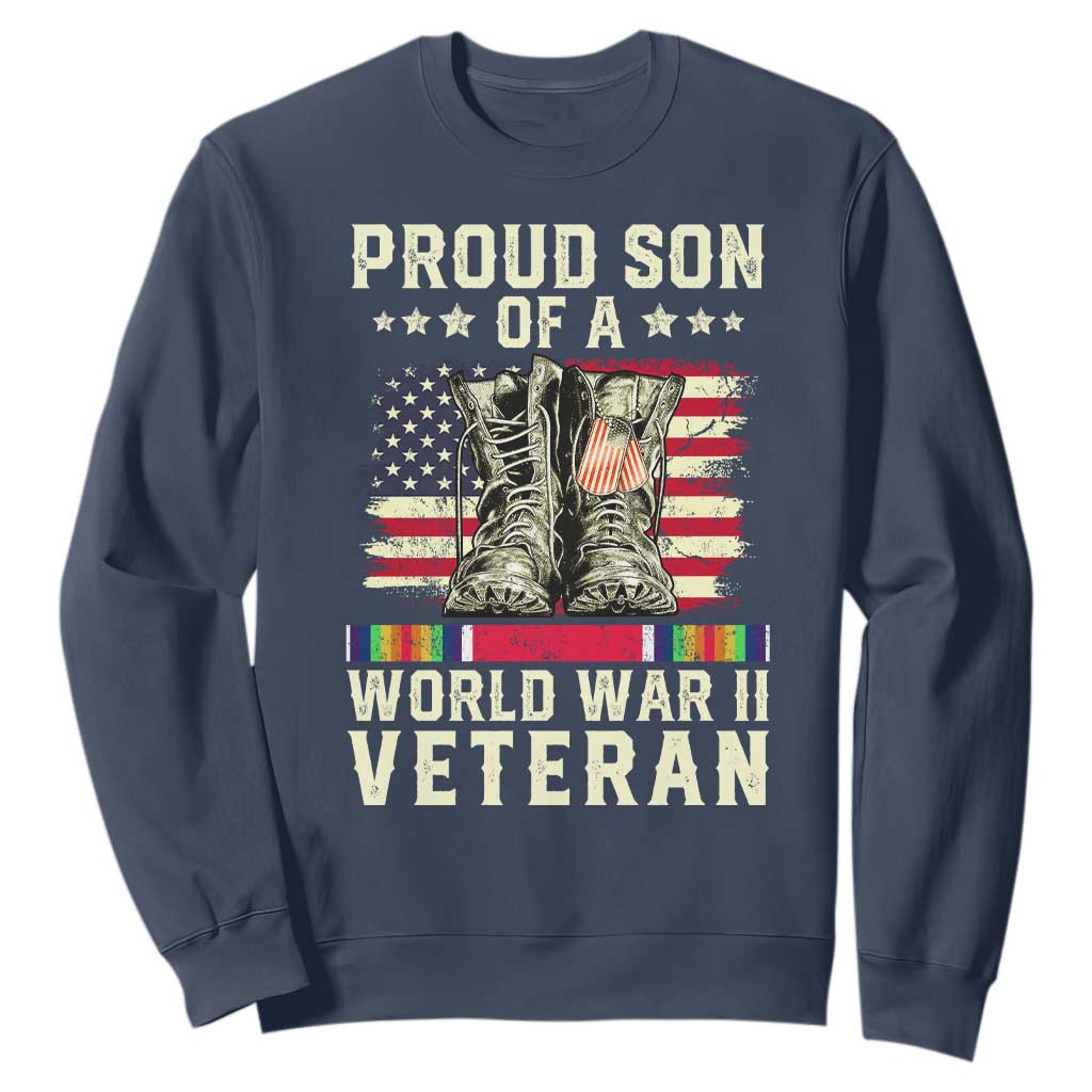 Proud Son Of World War 2 Veteran Sweatshirt WWII Vet Pride TS02 Navy Print Your Wear