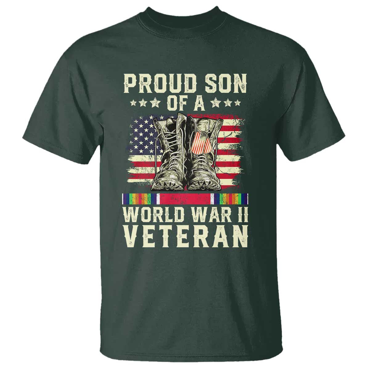 Proud Son Of World War 2 Veteran T Shirt WWII Vet Pride TS02 Dark Forest Green Print Your Wear