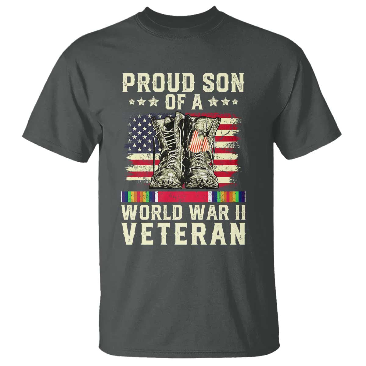 Proud Son Of World War 2 Veteran T Shirt WWII Vet Pride TS02 Dark Heather Print Your Wear