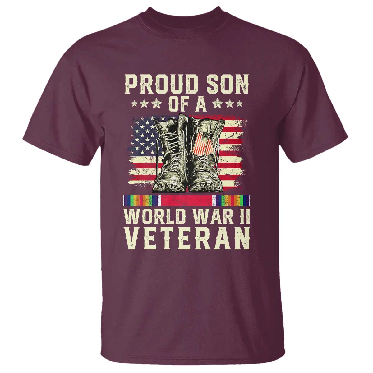 Proud Son Of World War 2 Veteran T Shirt WWII Vet Pride TS02 Maroon Print Your Wear