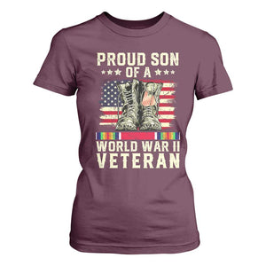 Proud Son Of World War 2 Veteran T Shirt For Women WWII Vet Pride TS02 Maroon Print Your Wear