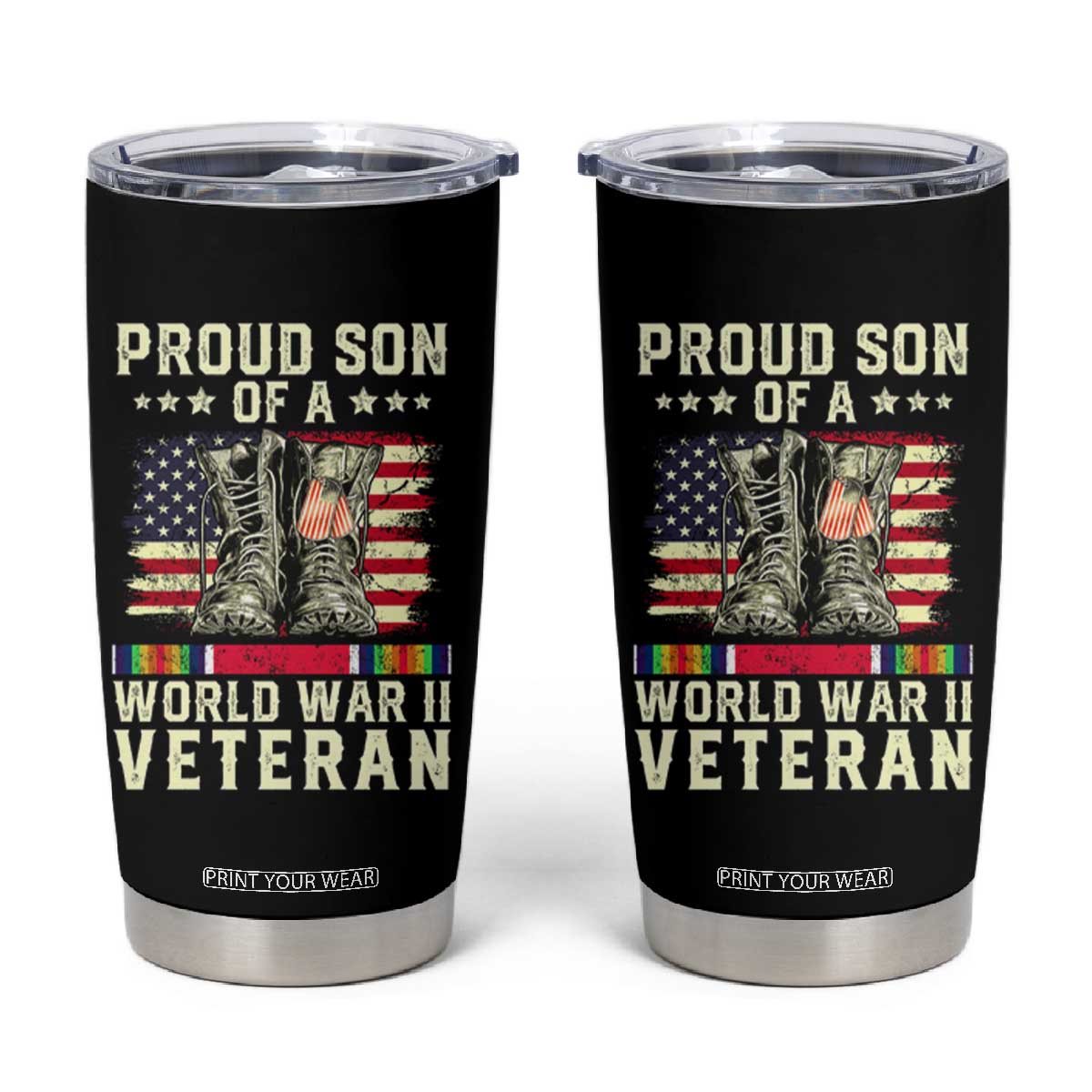 Proud Son Of World War 2 Veteran Tumbler Cup WWII Vet Pride TS02 Black Print Your Wear