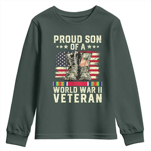 Proud Son Of World War 2 Veteran Youth Sweatshirt WWII Vet Pride TS02 Dark Forest Green Print Your Wear