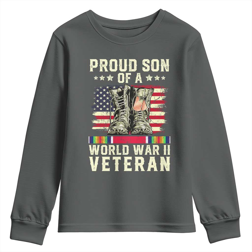 Proud Son Of World War 2 Veteran Youth Sweatshirt WWII Vet Pride TS02 Dark Heather Print Your Wear
