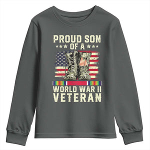 Proud Son Of World War 2 Veteran Youth Sweatshirt WWII Vet Pride TS02 Dark Heather Print Your Wear