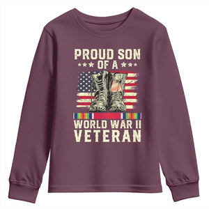 Proud Son Of World War 2 Veteran Youth Sweatshirt WWII Vet Pride TS02 Maroon Print Your Wear