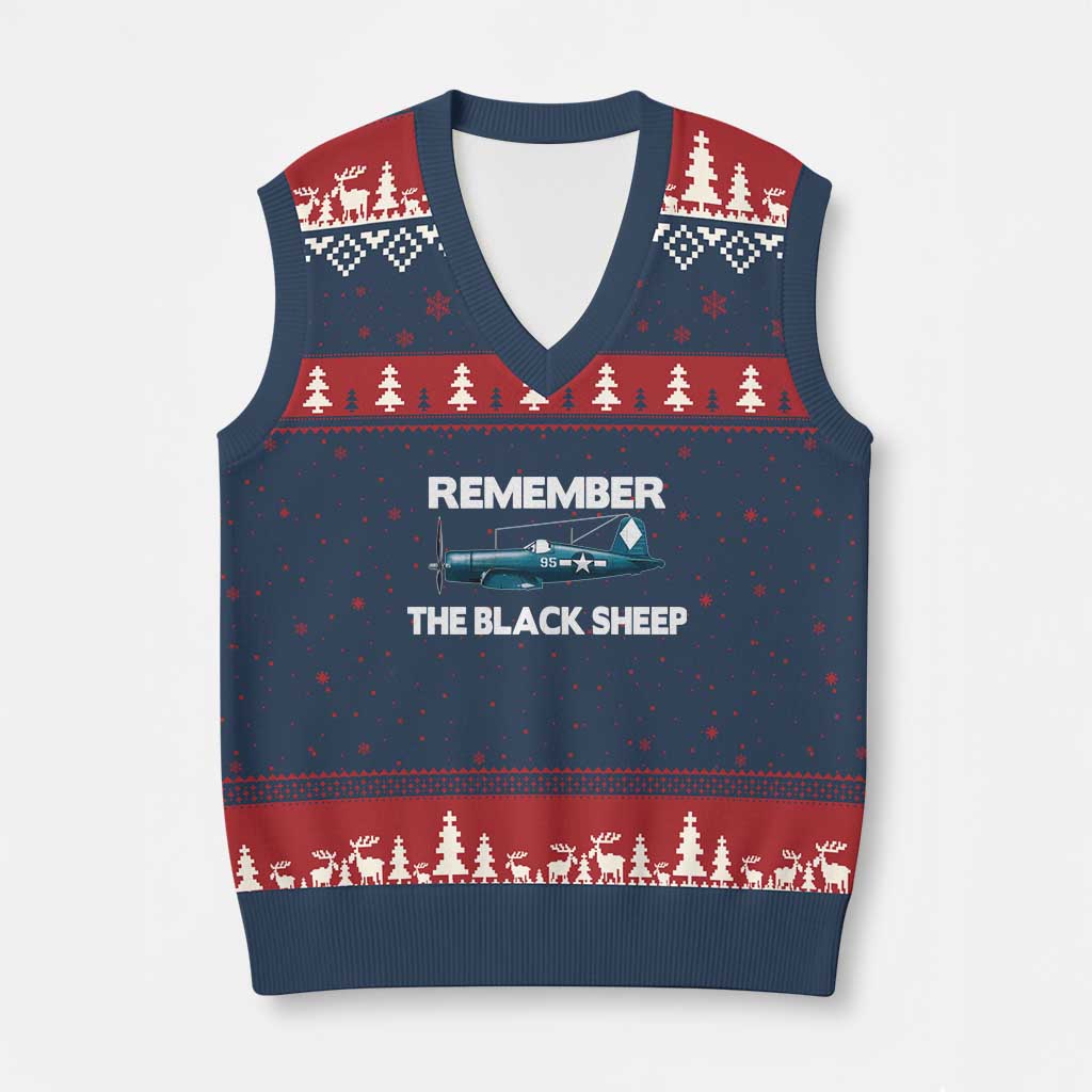 CORSAIR WWII HISTORY V-Neck Knit Sweater Vest Black Sheep Squadron Pilot TS02 Navy Red Print Your Wear