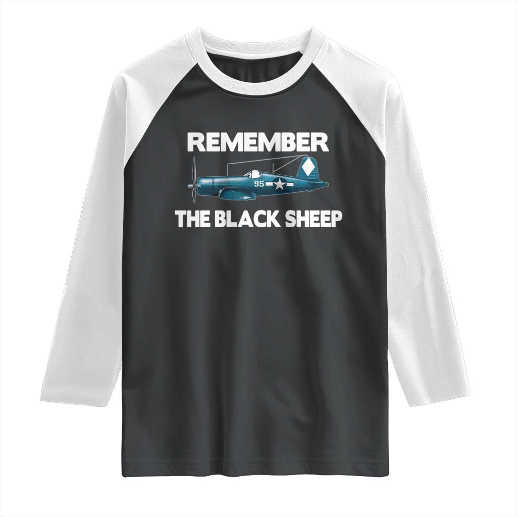 CORSAIR WWII HISTORY Raglan Shirt Black Sheep Squadron Pilot TS02 Black White Print Your Wear