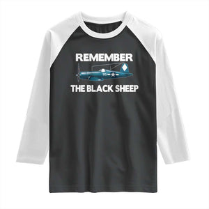CORSAIR WWII HISTORY Raglan Shirt Black Sheep Squadron Pilot TS02 Black White Print Your Wear