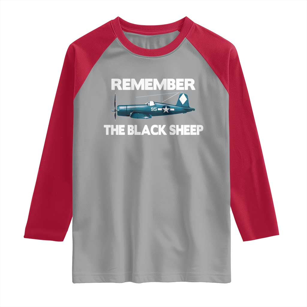 CORSAIR WWII HISTORY Raglan Shirt Black Sheep Squadron Pilot TS02 Sport Gray Red Print Your Wear