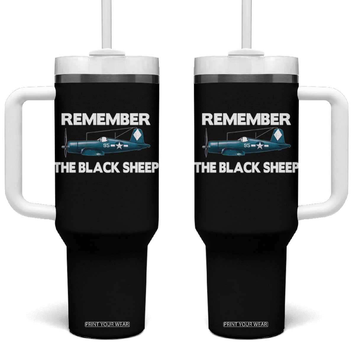 CORSAIR WWII HISTORY Tumbler With Handle Black Sheep Squadron Pilot TS02 One Size: 40 oz Black Print Your Wear