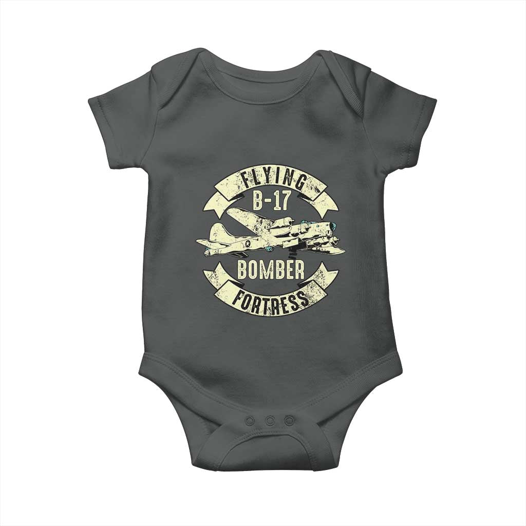 Vintage B-17 Bomber WW2 Aircraft Baby Onesie Plane Aviation Fighter Airplane Retro Grunge TS02 Dark Heather Print Your Wear