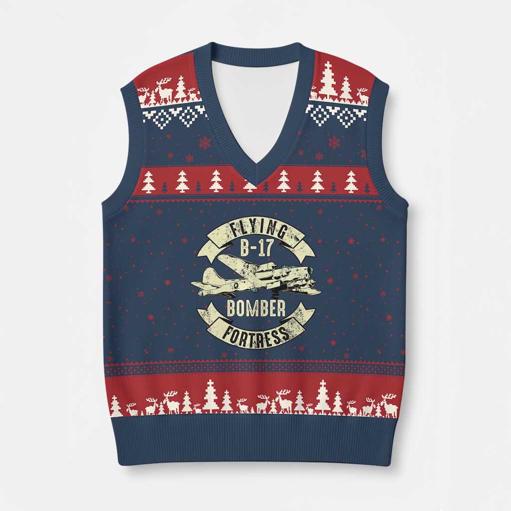 Vintage B-17 Bomber WW2 Aircraft V-Neck Knit Sweater Vest Plane Aviation Fighter Airplane Retro Grunge TS02 Navy Red Print Your Wear