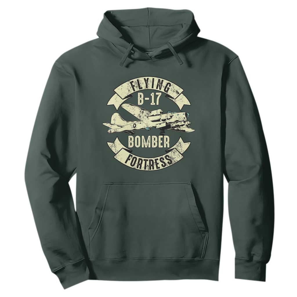 Vintage B-17 Bomber WW2 Aircraft Hoodie Plane Aviation Fighter Airplane Retro Grunge TS02 Dark Forest Green Print Your Wear