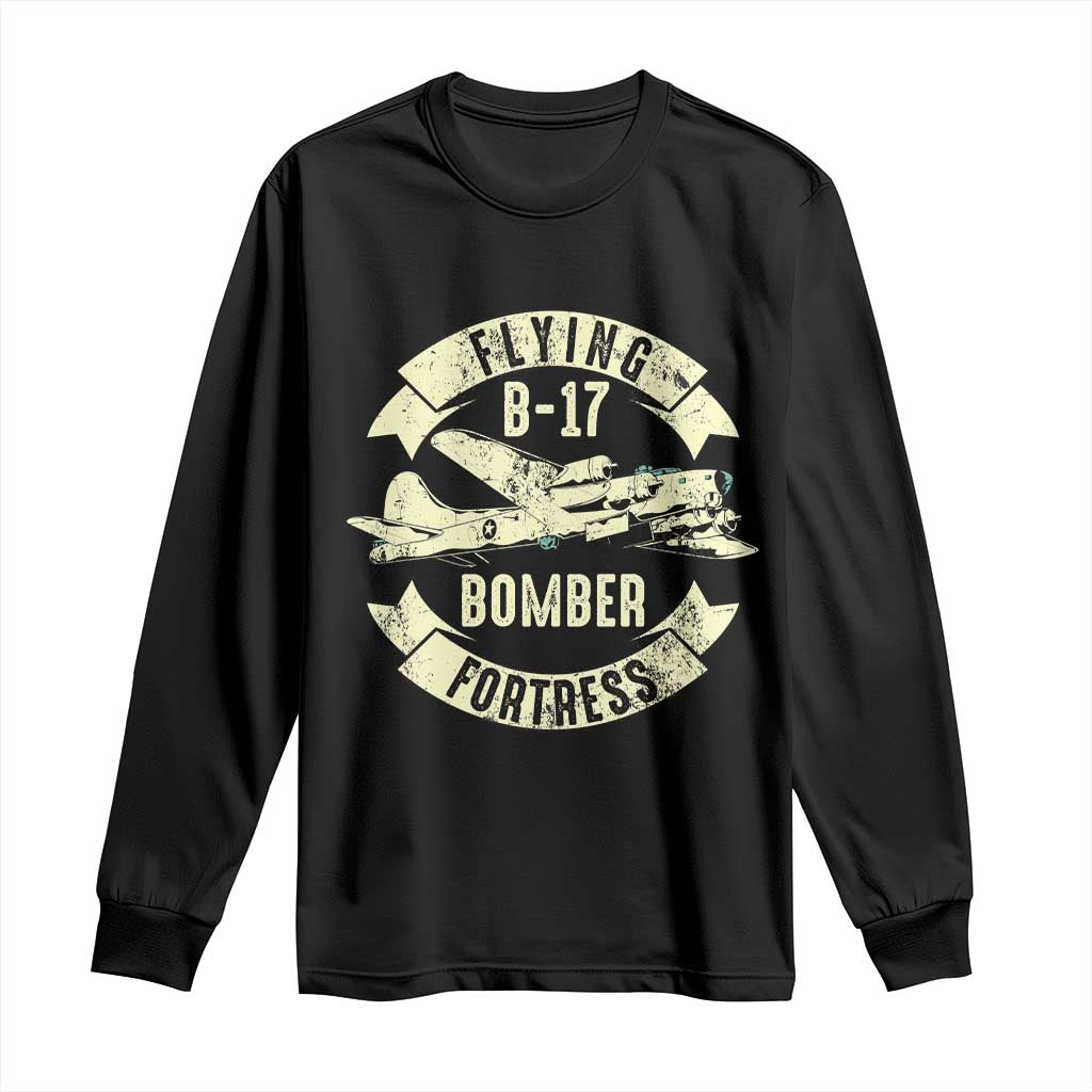 Vintage B-17 Bomber WW2 Aircraft Long Sleeve Shirt Plane Aviation Fighter Airplane Retro Grunge TS02 Black Print Your Wear