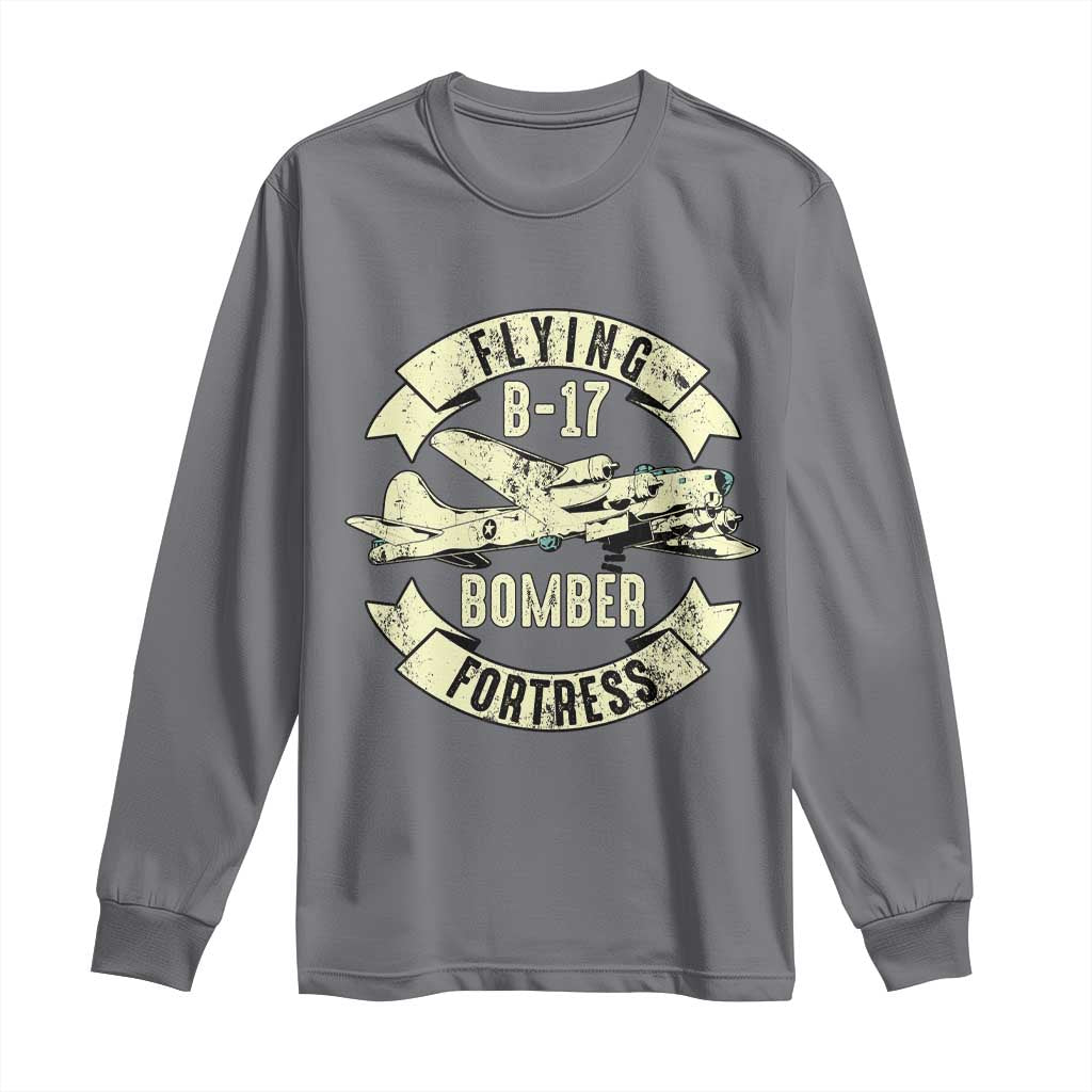 Vintage B-17 Bomber WW2 Aircraft Long Sleeve Shirt Plane Aviation Fighter Airplane Retro Grunge TS02 Charcoal Print Your Wear