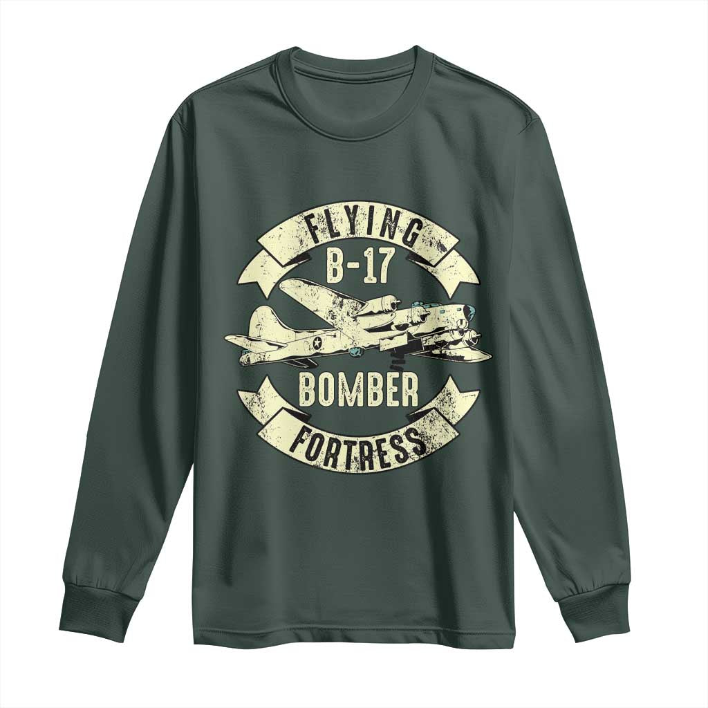 Vintage B-17 Bomber WW2 Aircraft Long Sleeve Shirt Plane Aviation Fighter Airplane Retro Grunge TS02 Dark Forest Green Print Your Wear