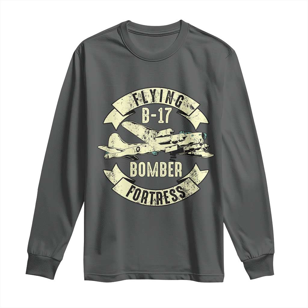 Vintage B-17 Bomber WW2 Aircraft Long Sleeve Shirt Plane Aviation Fighter Airplane Retro Grunge TS02 Dark Heather Print Your Wear