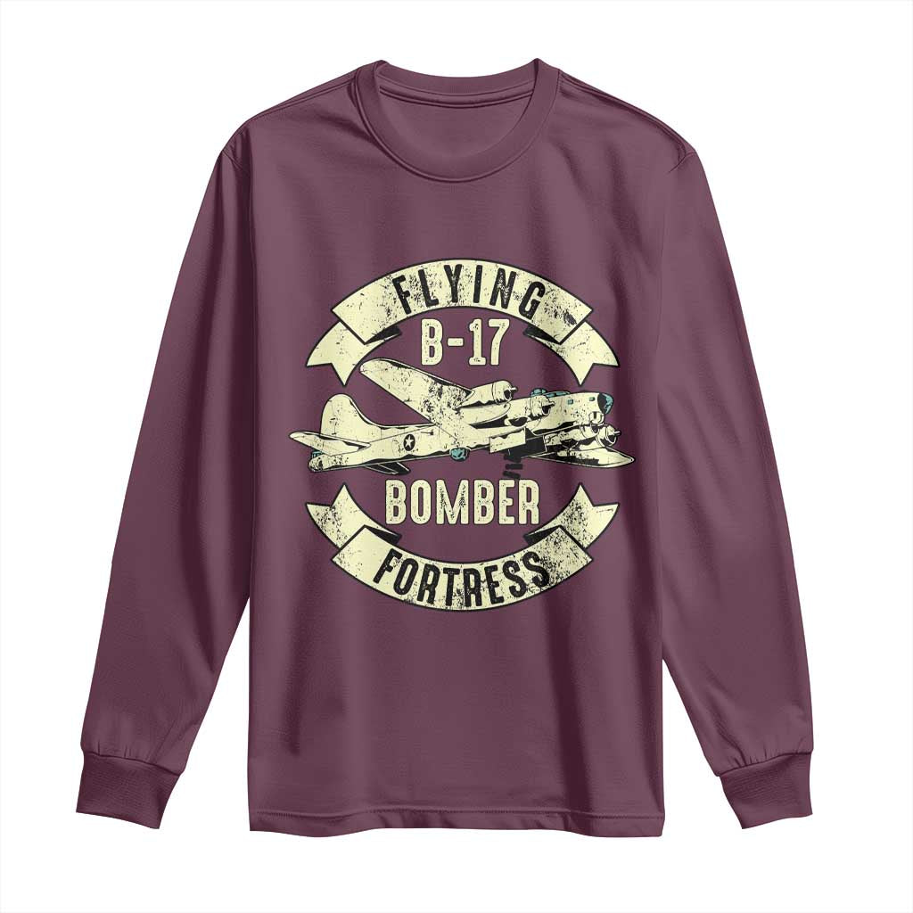 Vintage B-17 Bomber WW2 Aircraft Long Sleeve Shirt Plane Aviation Fighter Airplane Retro Grunge TS02 Maroon Print Your Wear