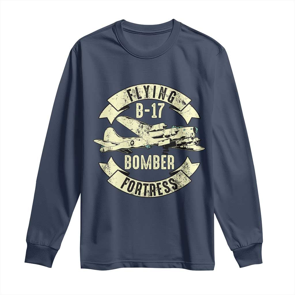 Vintage B-17 Bomber WW2 Aircraft Long Sleeve Shirt Plane Aviation Fighter Airplane Retro Grunge TS02 Navy Print Your Wear