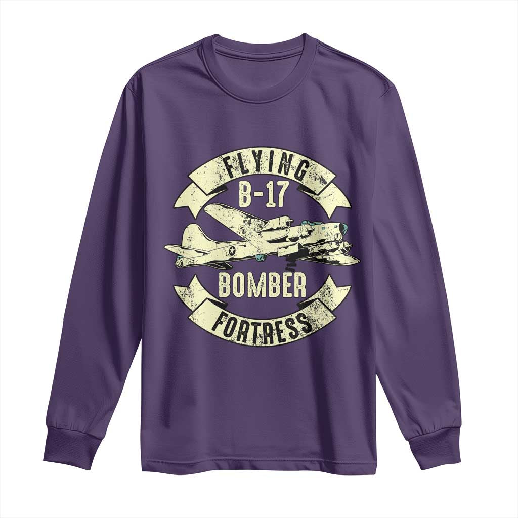 Vintage B-17 Bomber WW2 Aircraft Long Sleeve Shirt Plane Aviation Fighter Airplane Retro Grunge TS02 Purple Print Your Wear