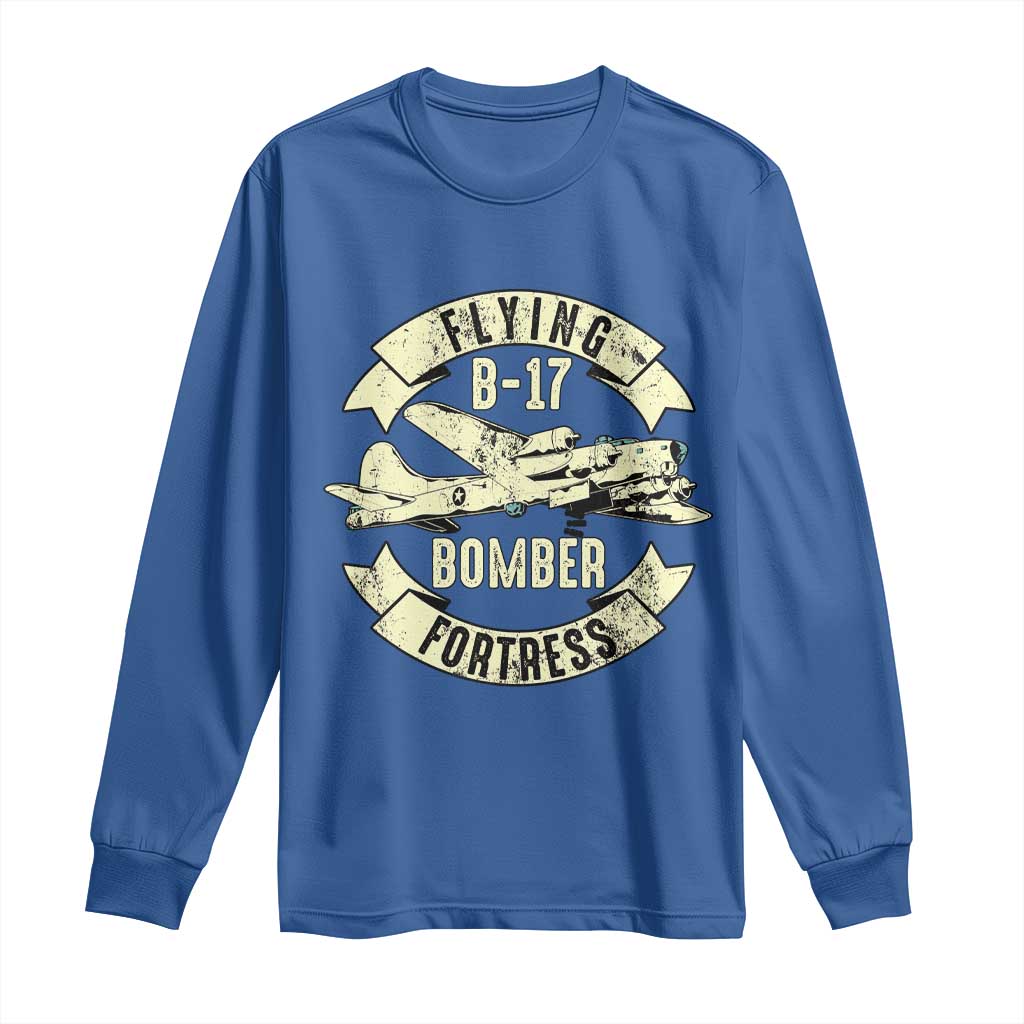 Vintage B-17 Bomber WW2 Aircraft Long Sleeve Shirt Plane Aviation Fighter Airplane Retro Grunge TS02 Royal Blue Print Your Wear