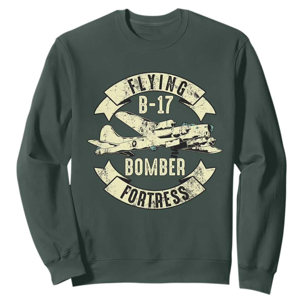 Vintage B-17 Bomber WW2 Aircraft Sweatshirt Plane Aviation Fighter Airplane Retro Grunge TS02 Dark Forest Green Print Your Wear