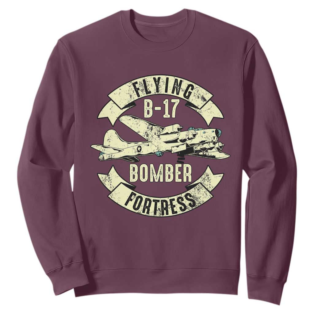 Vintage B-17 Bomber WW2 Aircraft Sweatshirt Plane Aviation Fighter Airplane Retro Grunge TS02 Maroon Print Your Wear