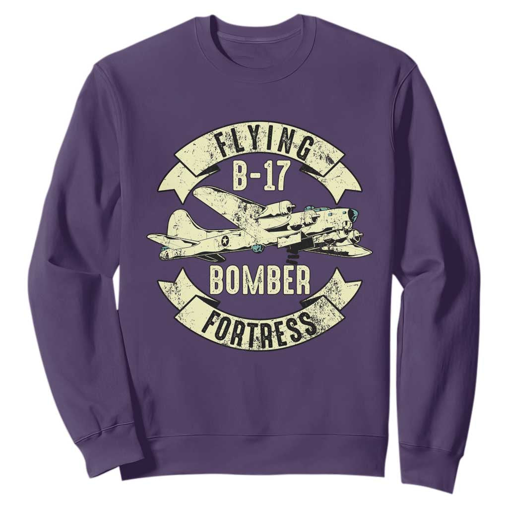 Vintage B-17 Bomber WW2 Aircraft Sweatshirt Plane Aviation Fighter Airplane Retro Grunge TS02 Purple Print Your Wear