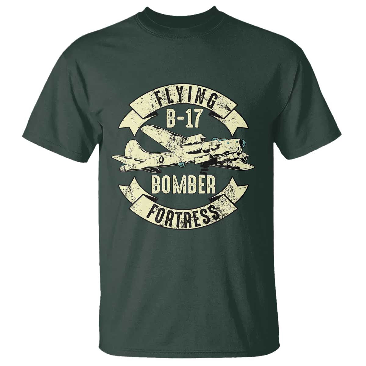 Vintage B-17 Bomber WW2 Aircraft T Shirt Plane Aviation Fighter Airplane Retro Grunge TS02 Dark Forest Green Print Your Wear