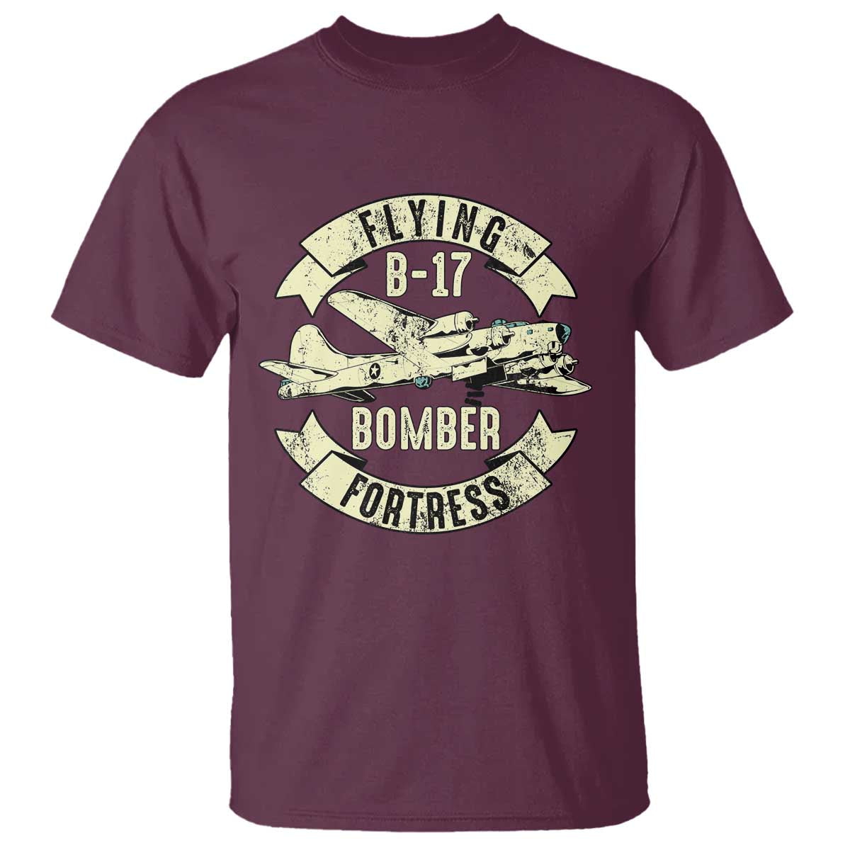 Vintage B-17 Bomber WW2 Aircraft T Shirt Plane Aviation Fighter Airplane Retro Grunge TS02 Maroon Print Your Wear