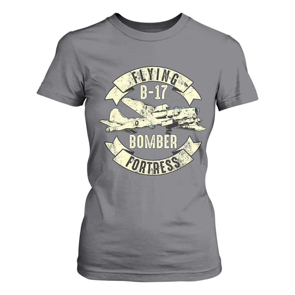 Vintage B-17 Bomber WW2 Aircraft T Shirt For Women Plane Aviation Fighter Airplane Retro Grunge TS02 Charcoal Print Your Wear
