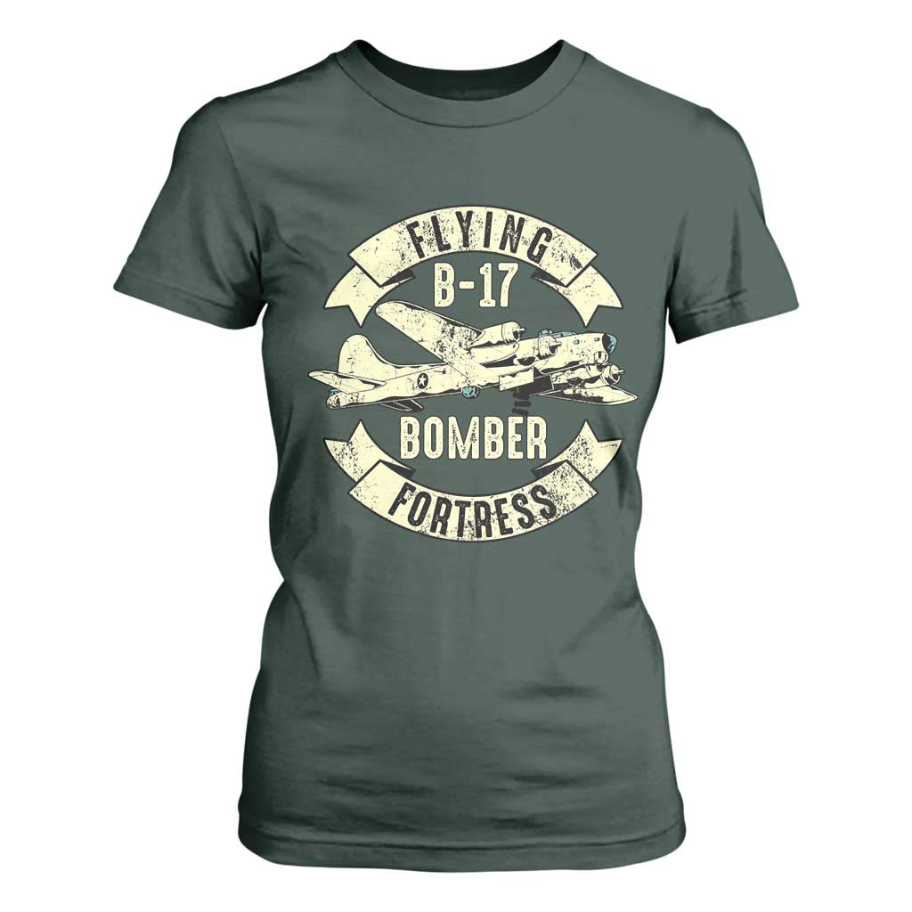 Vintage B-17 Bomber WW2 Aircraft T Shirt For Women Plane Aviation Fighter Airplane Retro Grunge TS02 Dark Forest Green Print Your Wear