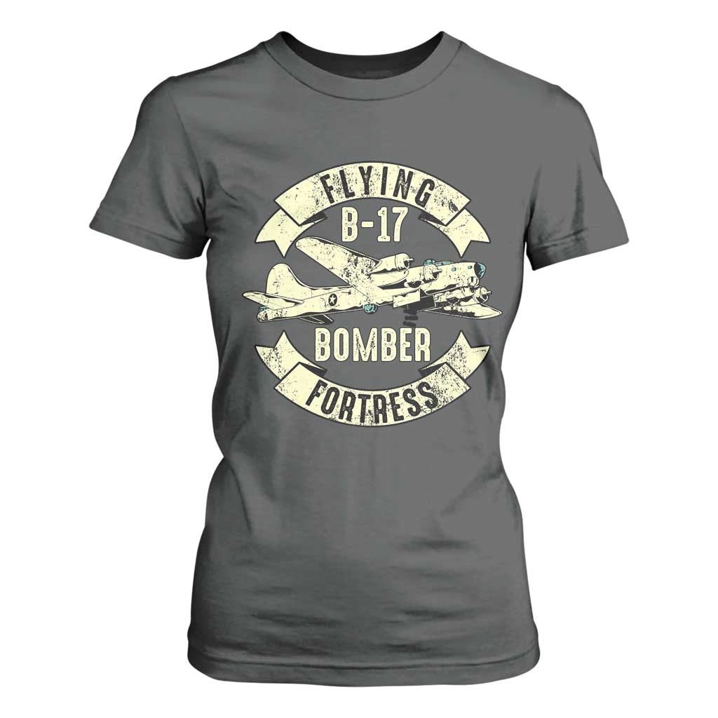 Vintage B-17 Bomber WW2 Aircraft T Shirt For Women Plane Aviation Fighter Airplane Retro Grunge TS02 Dark Heather Print Your Wear