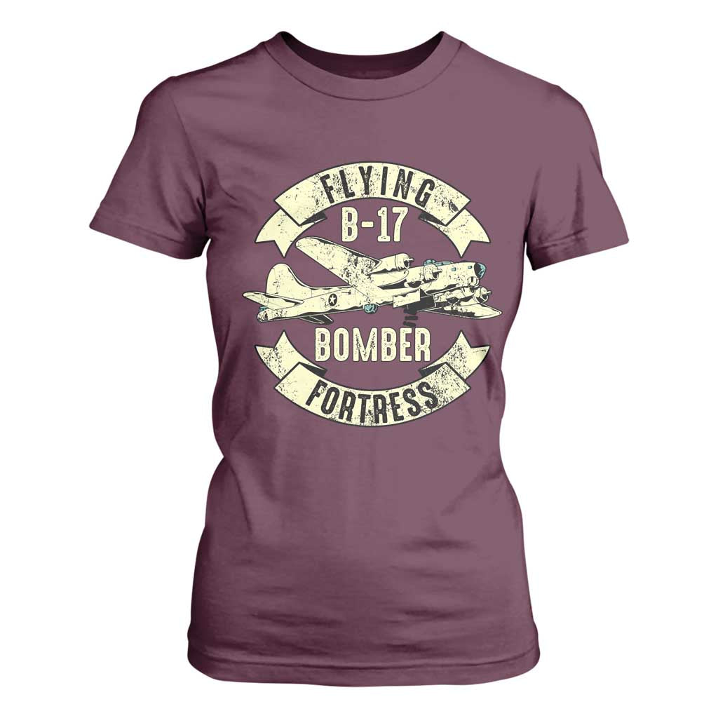Vintage B-17 Bomber WW2 Aircraft T Shirt For Women Plane Aviation Fighter Airplane Retro Grunge TS02 Maroon Print Your Wear